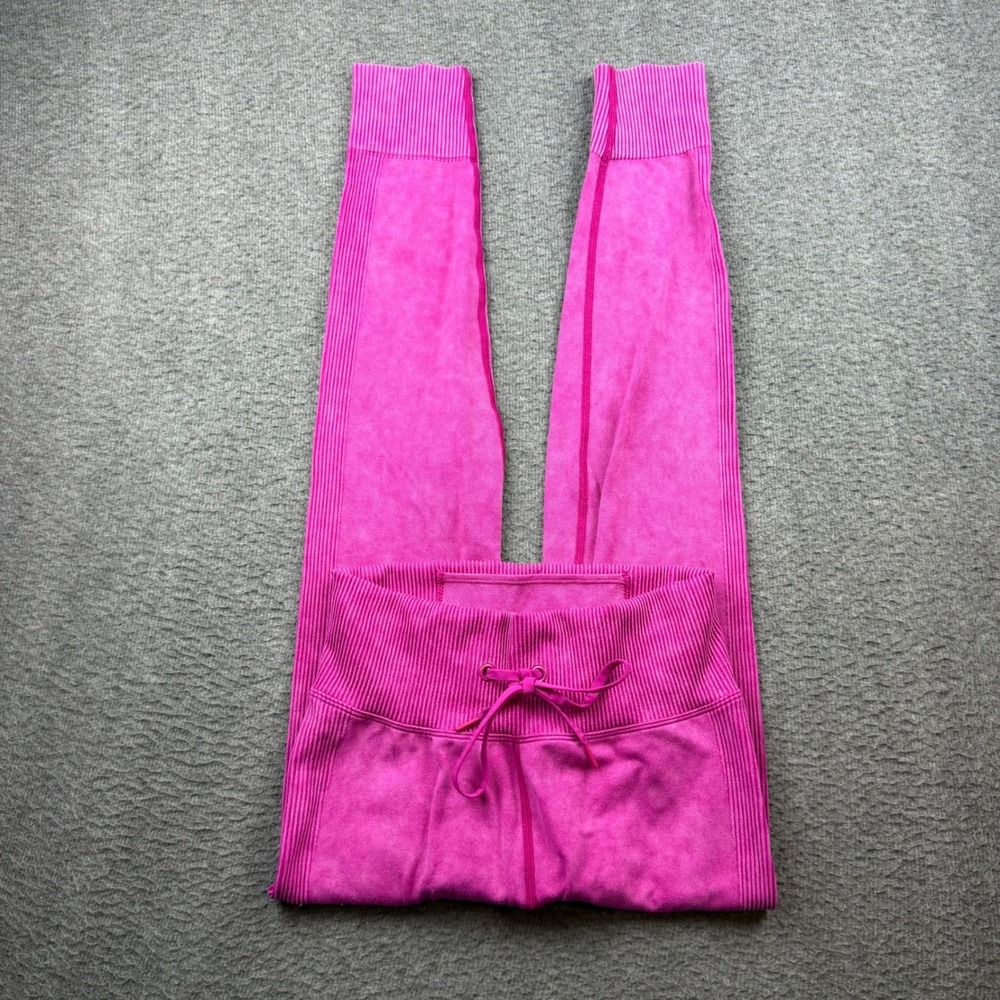 Pink Active Leggings Women's Small Fuchsia Acid Wash Ribbed Seamless High Rise